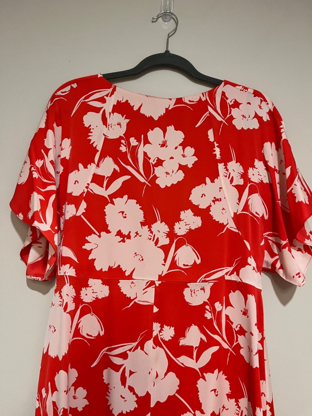 Lewit | Silk red & white floral midi dress Women’s size 6 kimono sleeves flowy - Picture 2 of 7